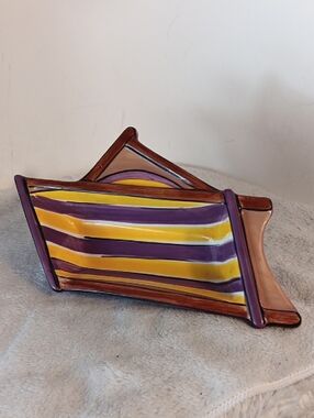 Clay Art Purple and Yellow Beachy Ceramic Snack Tray / Trinket Dish